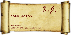 Koth Jolán névjegykártya